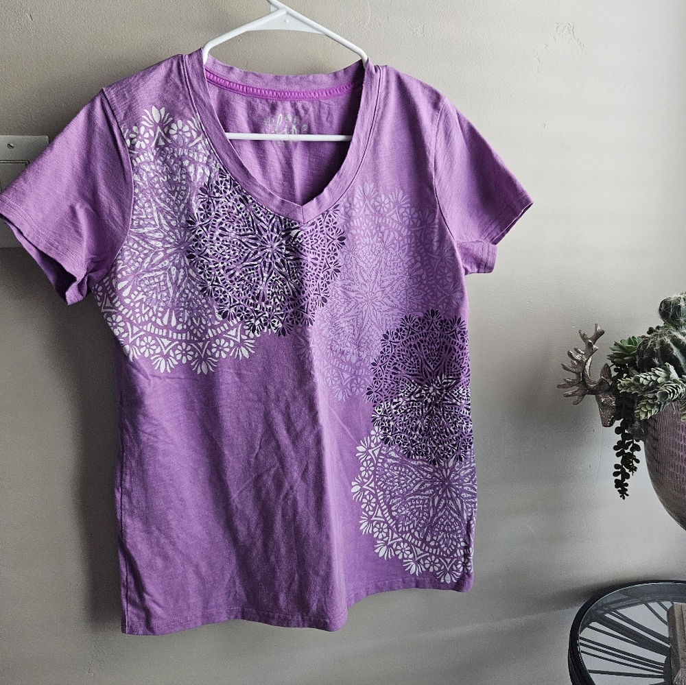 made for life Purple Short Sleeve Tee with White and Dark Purple Mandala Prints